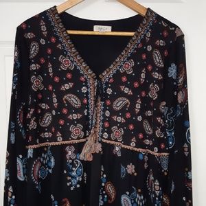 Style & Co Boho Flowy Black Blouse